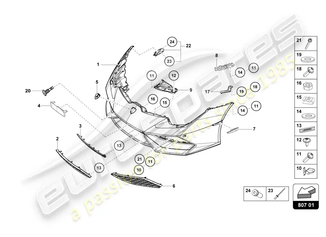 lamborghini lp600-4 zhong coupe (2016) parachoques delantero completo diagrama de piezas