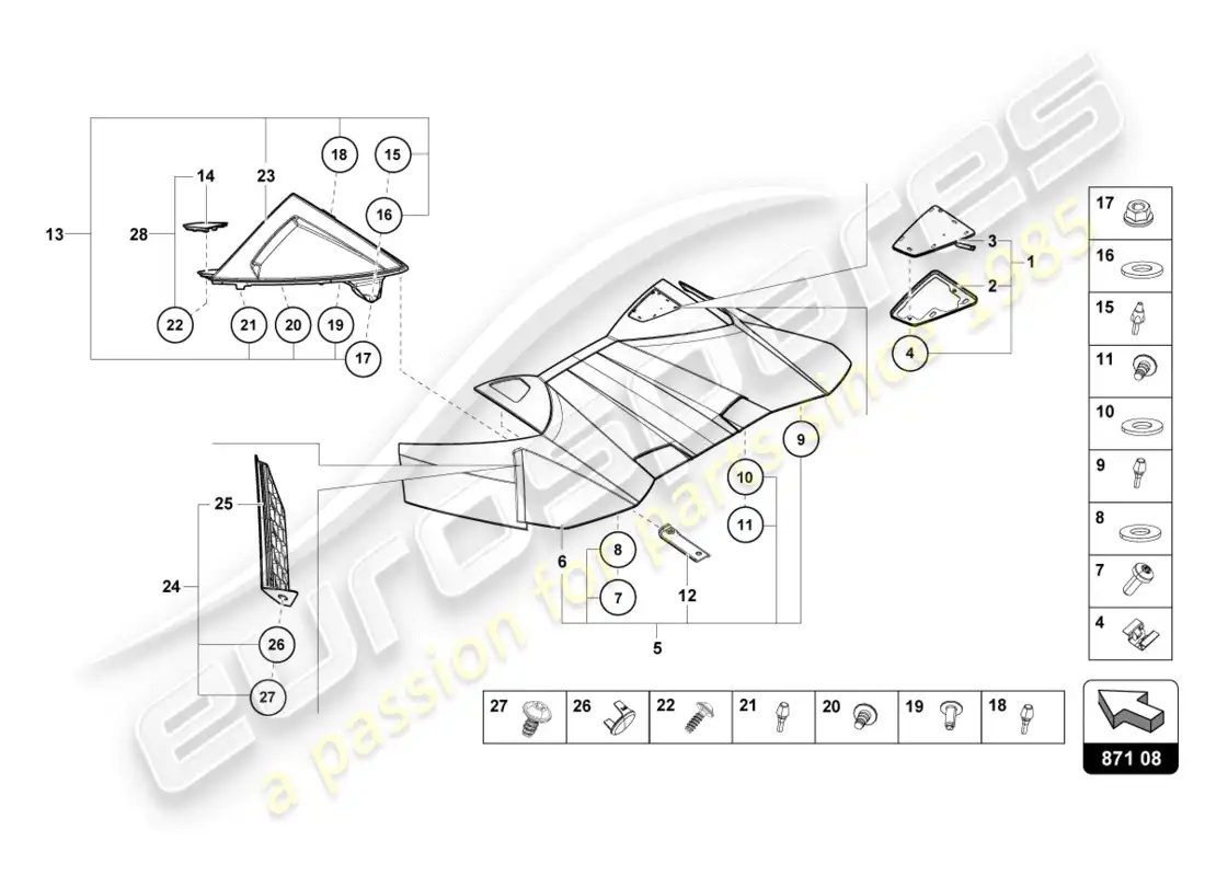 lamborghini lp610-4 spyder (2017) conv. superior, cubierta de bisagra diagrama de piezas