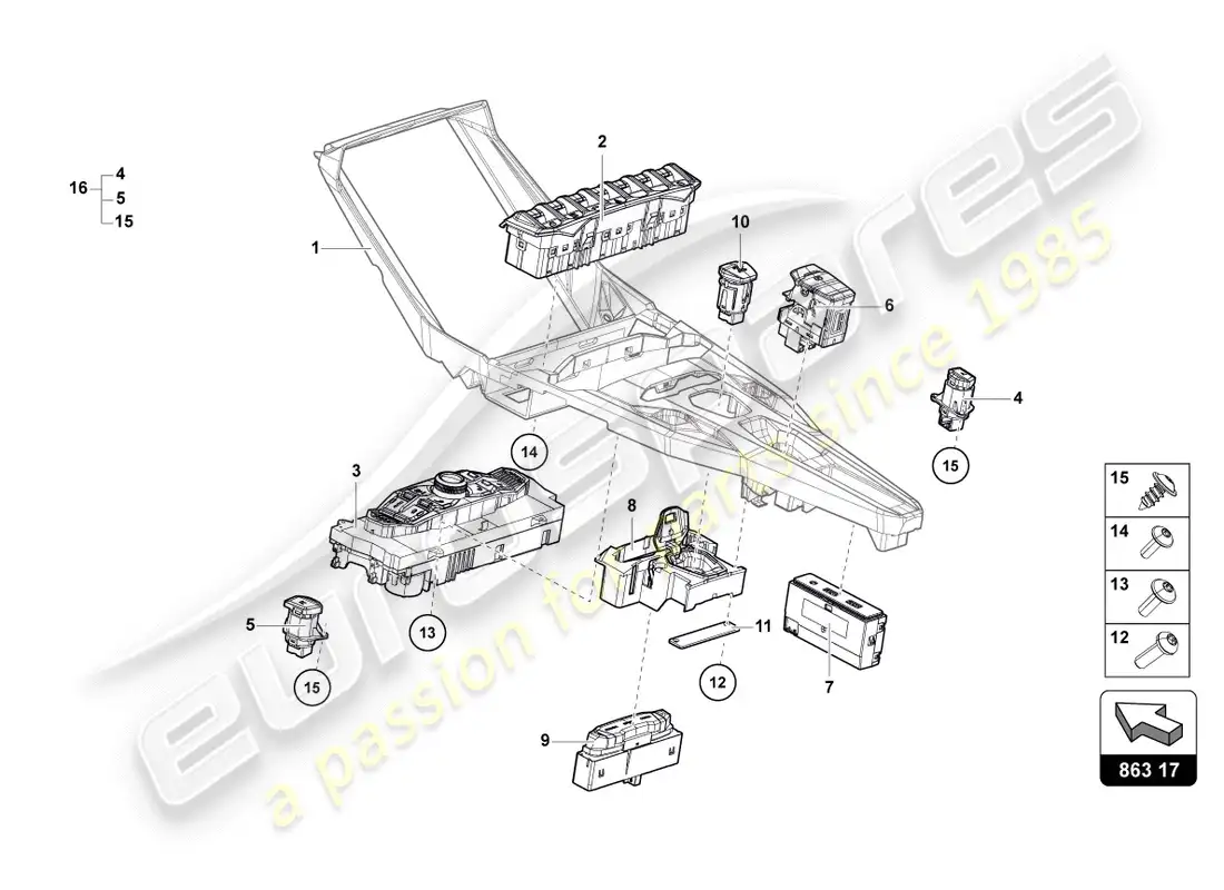 lamborghini centenario coupe (2017) diagrama de piezas de la unidad de interrupción