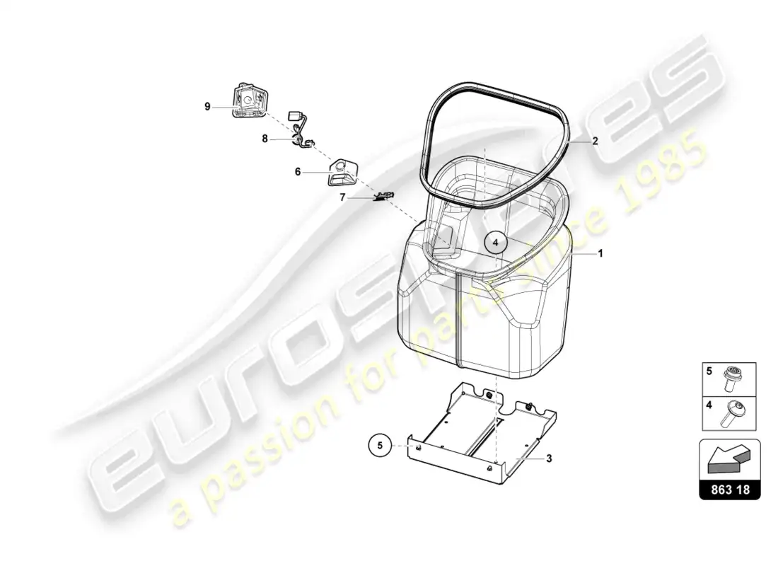 lamborghini sian (2020) complemento de equipaje. recubrimiento de piso diagrama de piezas