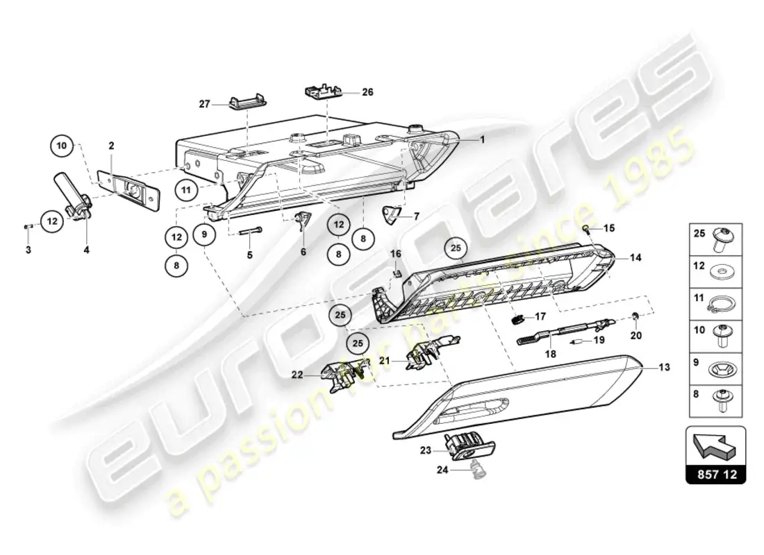 lamborghini lp750-4 sv roadster (2017) diagrama de piezas de la guantera