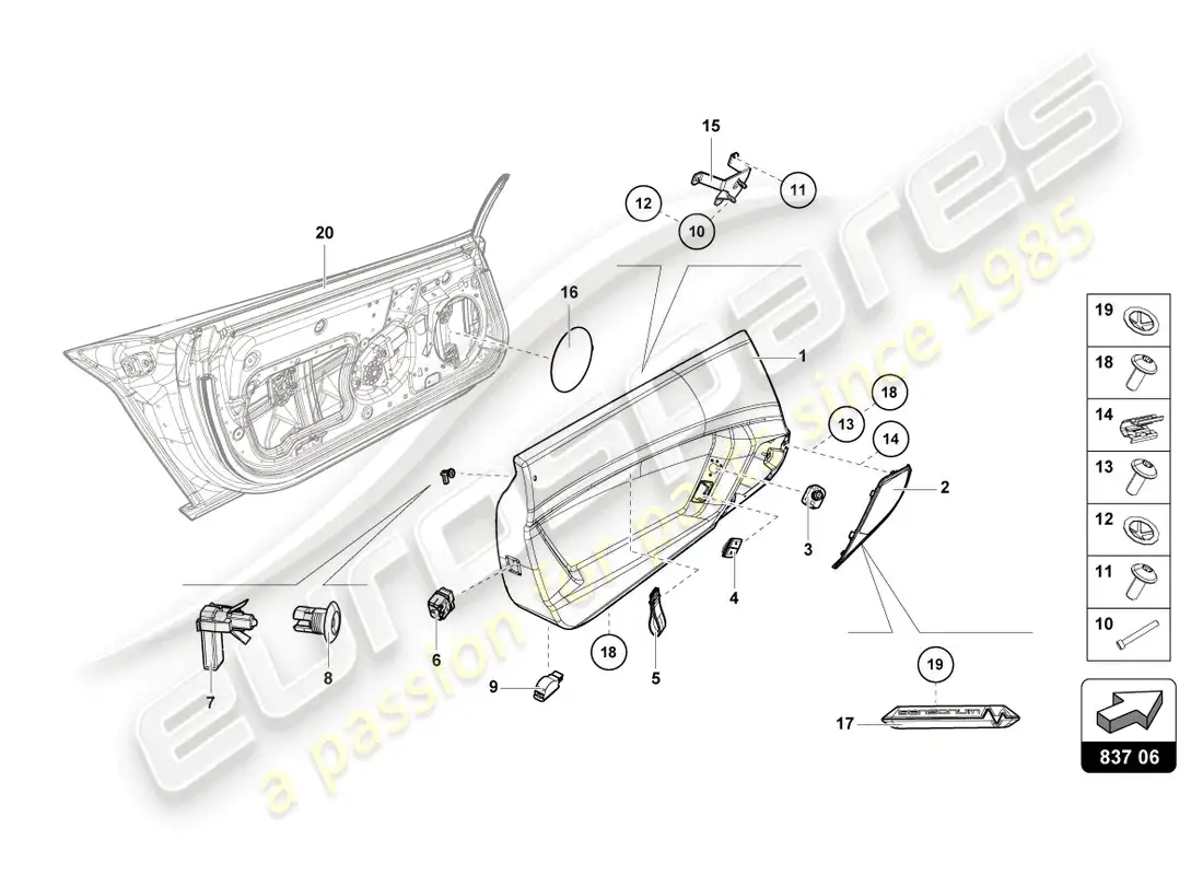 lamborghini lp750-4 sv roadster (2017) diagrama de piezas del panel de puerta
