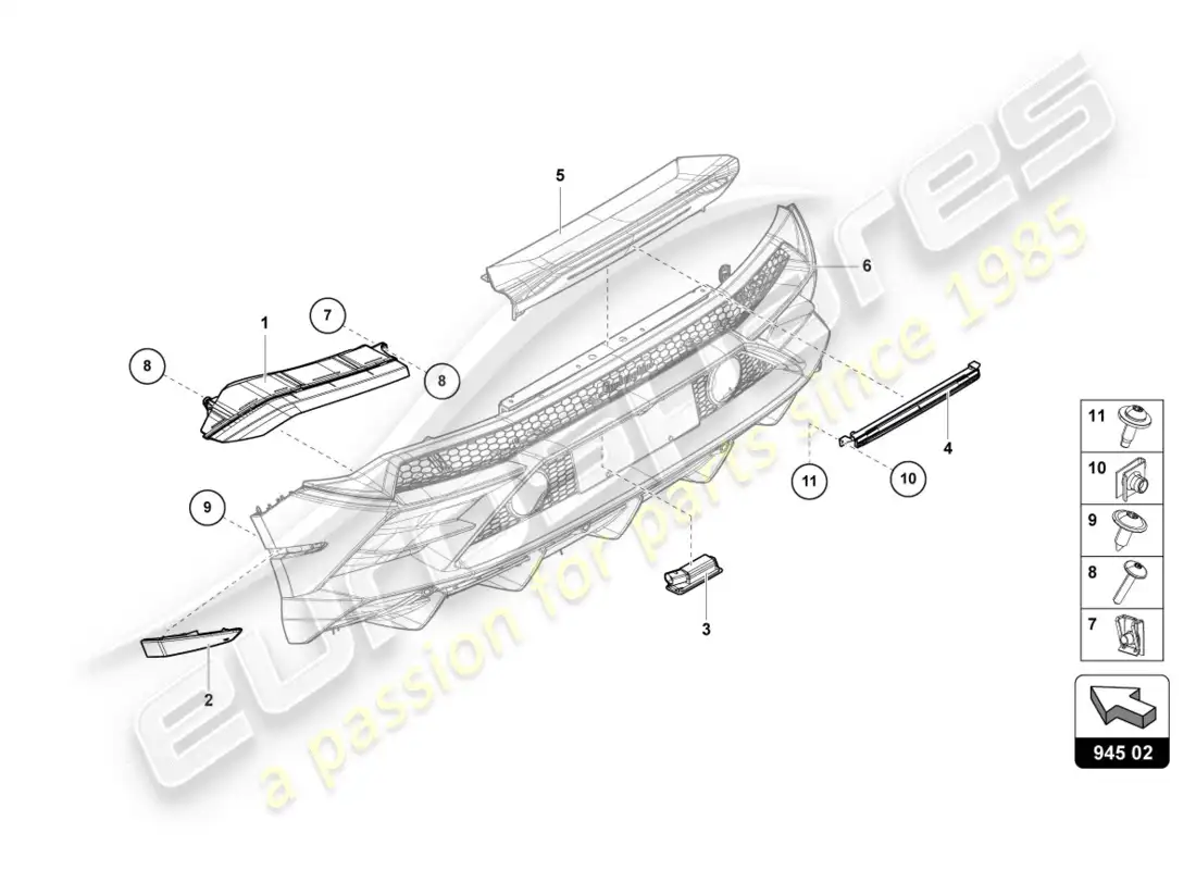 lamborghini evo spyder 2wd (2020) luz trasera diagrama de piezas