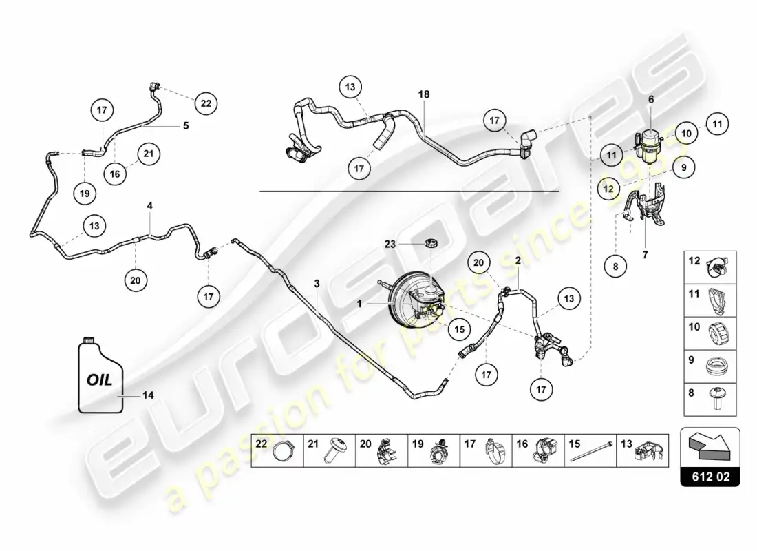 lamborghini lp580-2 coupe (2017) sistema hidráulico para servofreno diagrama de piezas