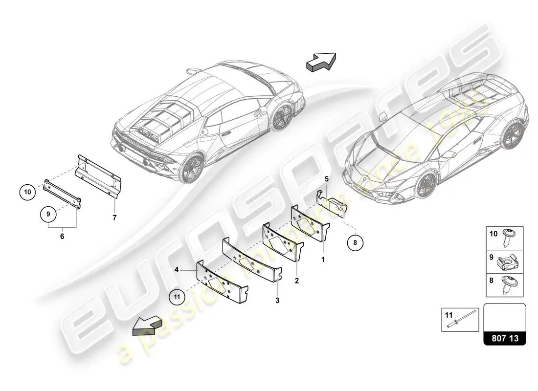 lamborghini evo spyder 2wd (2020) porta matrícula diagrama de piezas