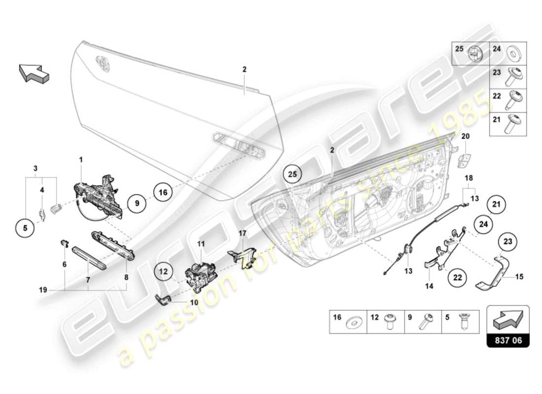 lamborghini 2023 (tecnica) manija de puerta interior diagrama de pieza