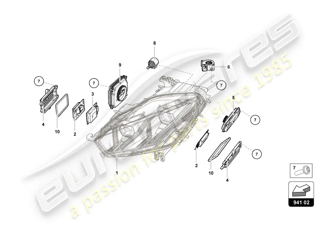 lamborghini lp580-2 spyder (2016) sistema de iluminación delantero diagrama de piezas