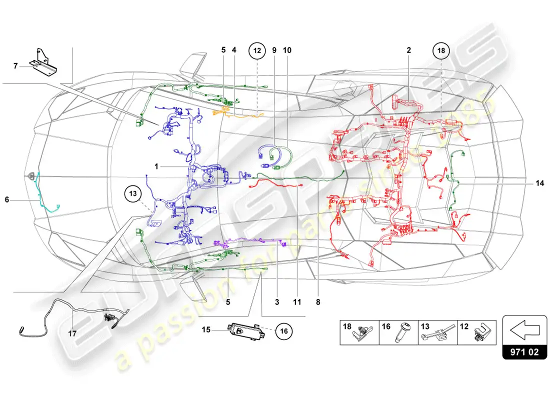 lamborghini lp720-4 coupe 50 (2014) telares de cableado diagrama de piezas