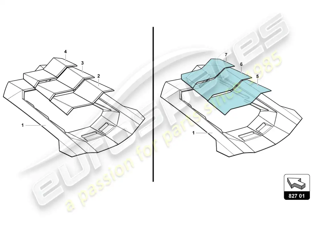 lamborghini lp720-4 coupe 50 (2014) cubierta del motor con insp. diagrama de piezas de la cubierta