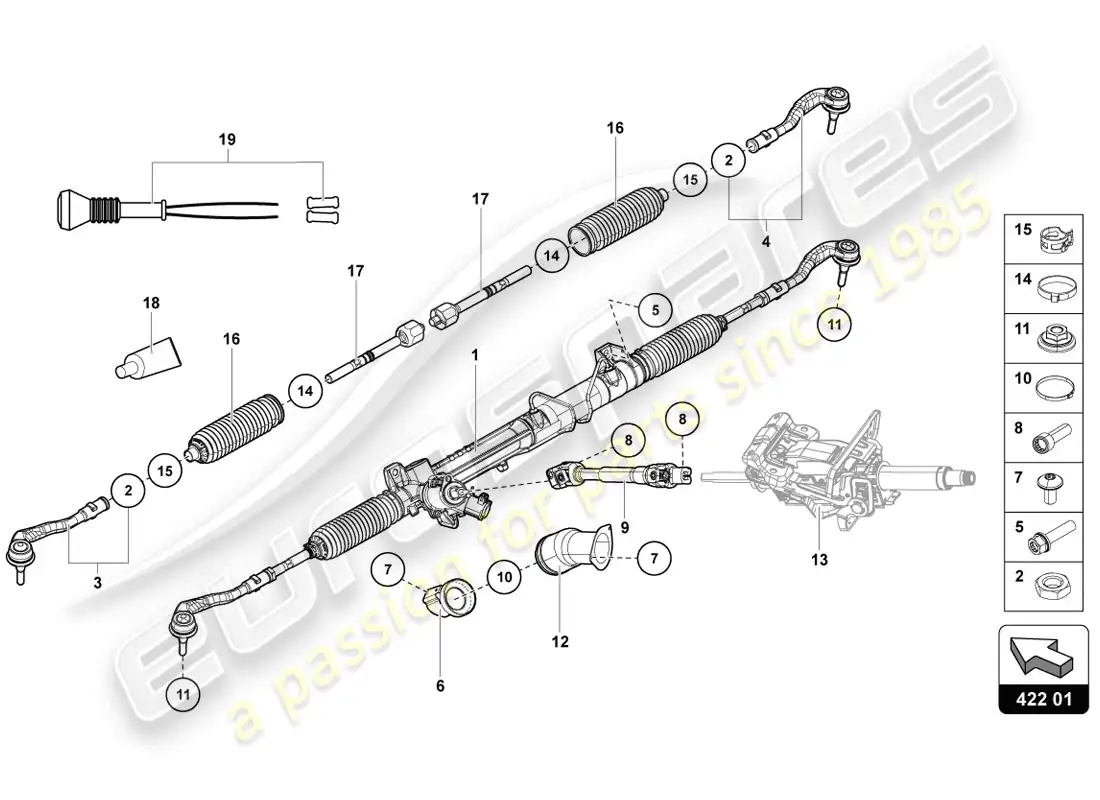 lamborghini lp720-4 coupe 50 (2014) diagrama de piezas de la barra de dirección