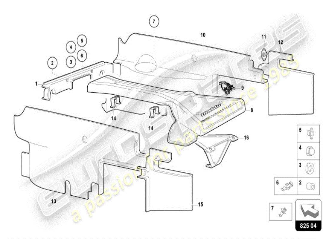 lamborghini diablo vt (1996) panel de recubierta para motor diagrama de piezas