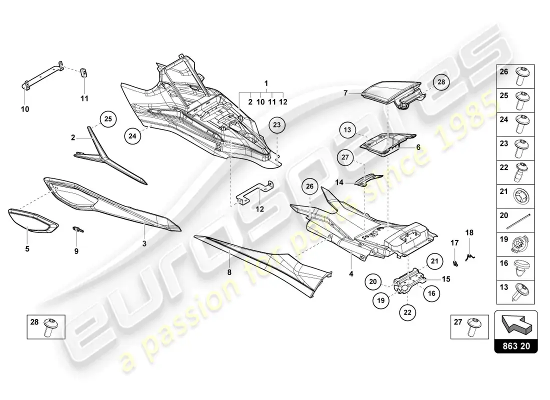 lamborghini sian (2020) funda para consola central diagrama de piezas
