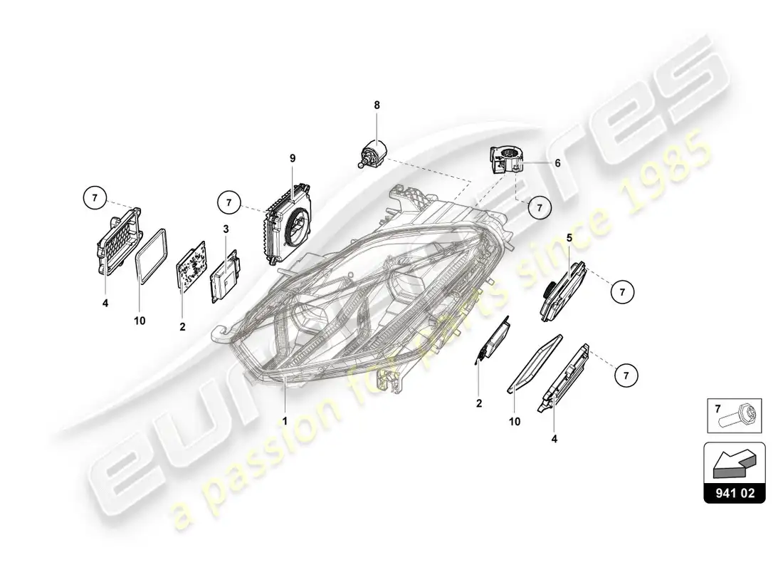lamborghini evo spyder 2wd (2020) sistema de iluminación diagrama de piezas