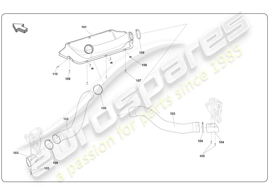 lamborghini super trofeo (2009-2014) refrigeración de frenos gtr diagrama de piezas