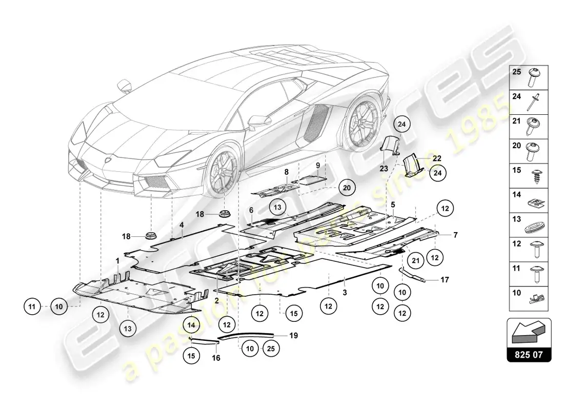 lamborghini lp740-4 s coupe (2020) panel de embellecedor para la sección inferior del marco diagrama de piezas