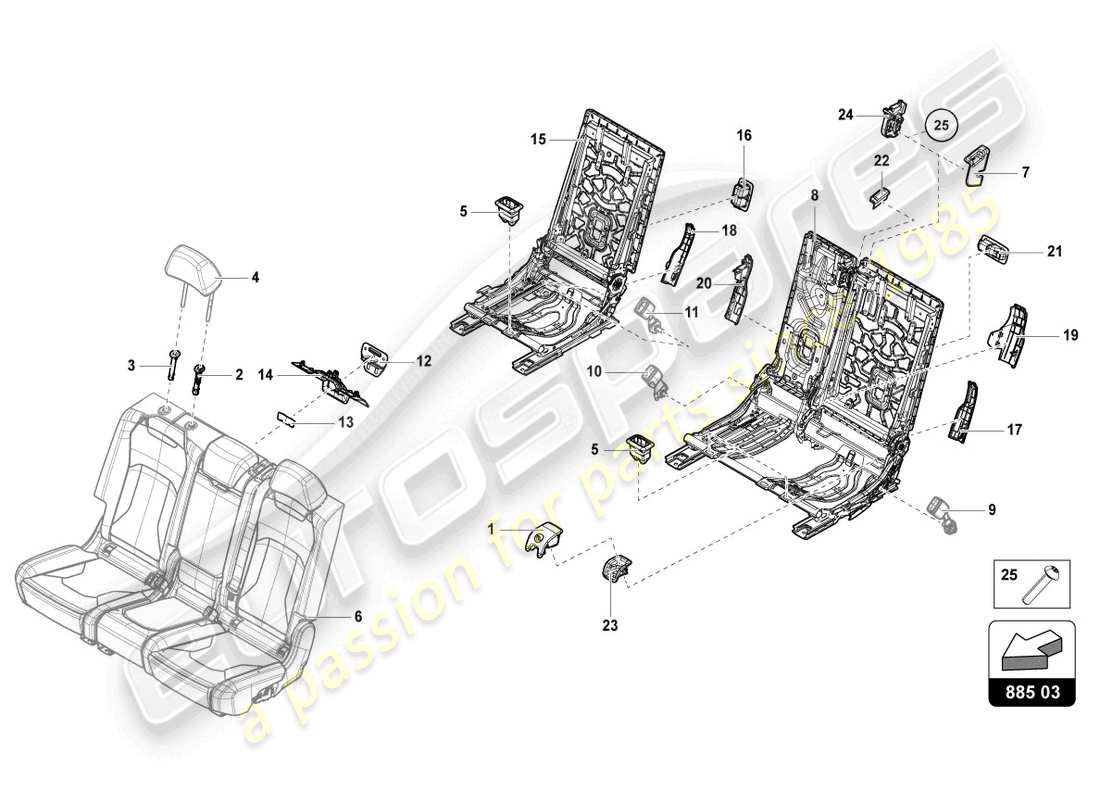 lamborghini urus s (2024) diagrama de piezas del asiento de banco (3-seater)