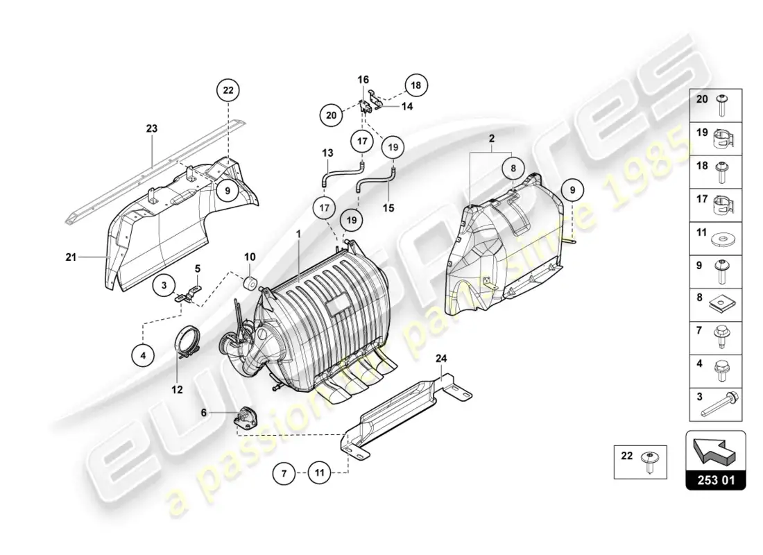 lamborghini lp750-4 sv roadster (2017) silenciador con catalizador diagrama de piezas