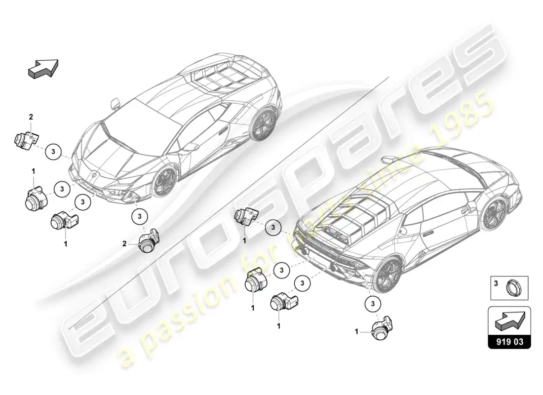 lamborghini evo spyder 2wd (2020) ayuda al aparcamiento diagrama de piezas