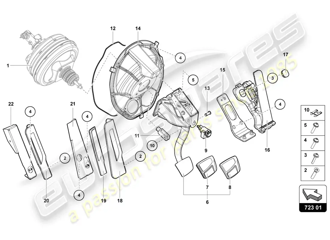 lamborghini lp720-4 coupe 50 (2014) diagrama de piezas del mecanismo mecánico de palanca de freno y aceleración