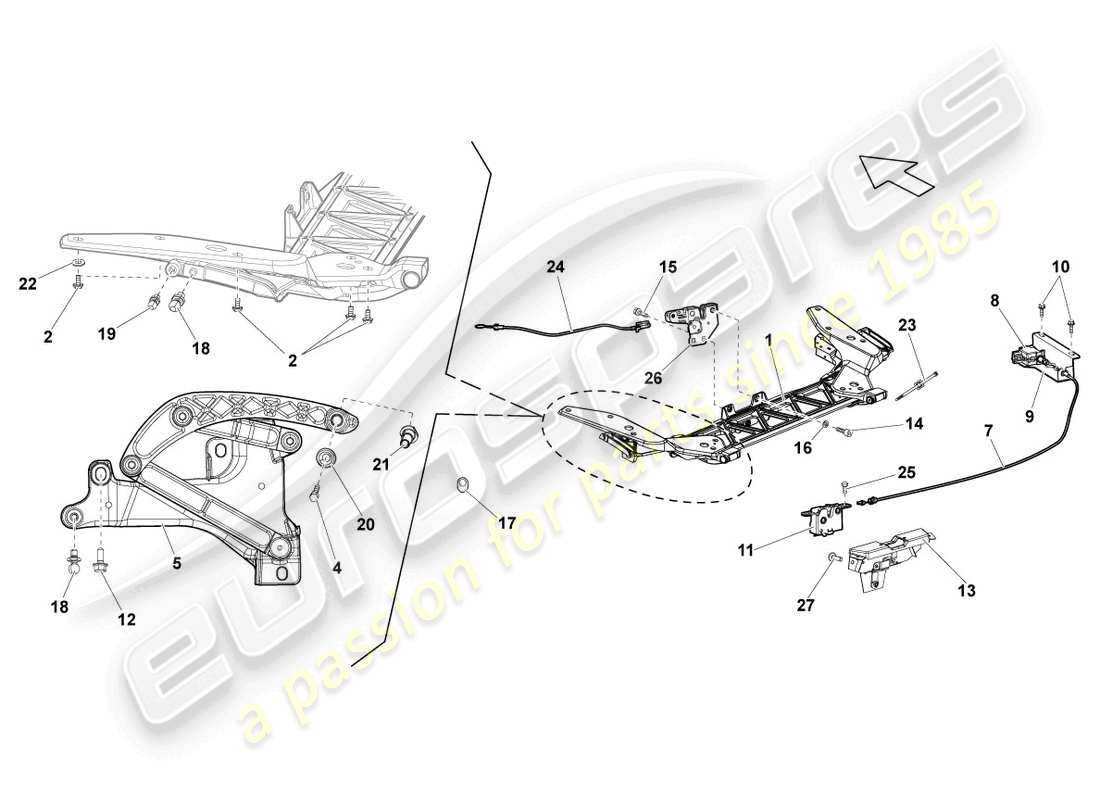 lamborghini lp570-4 spyder performante (2012) diagrama de piezas del portador de cerradura