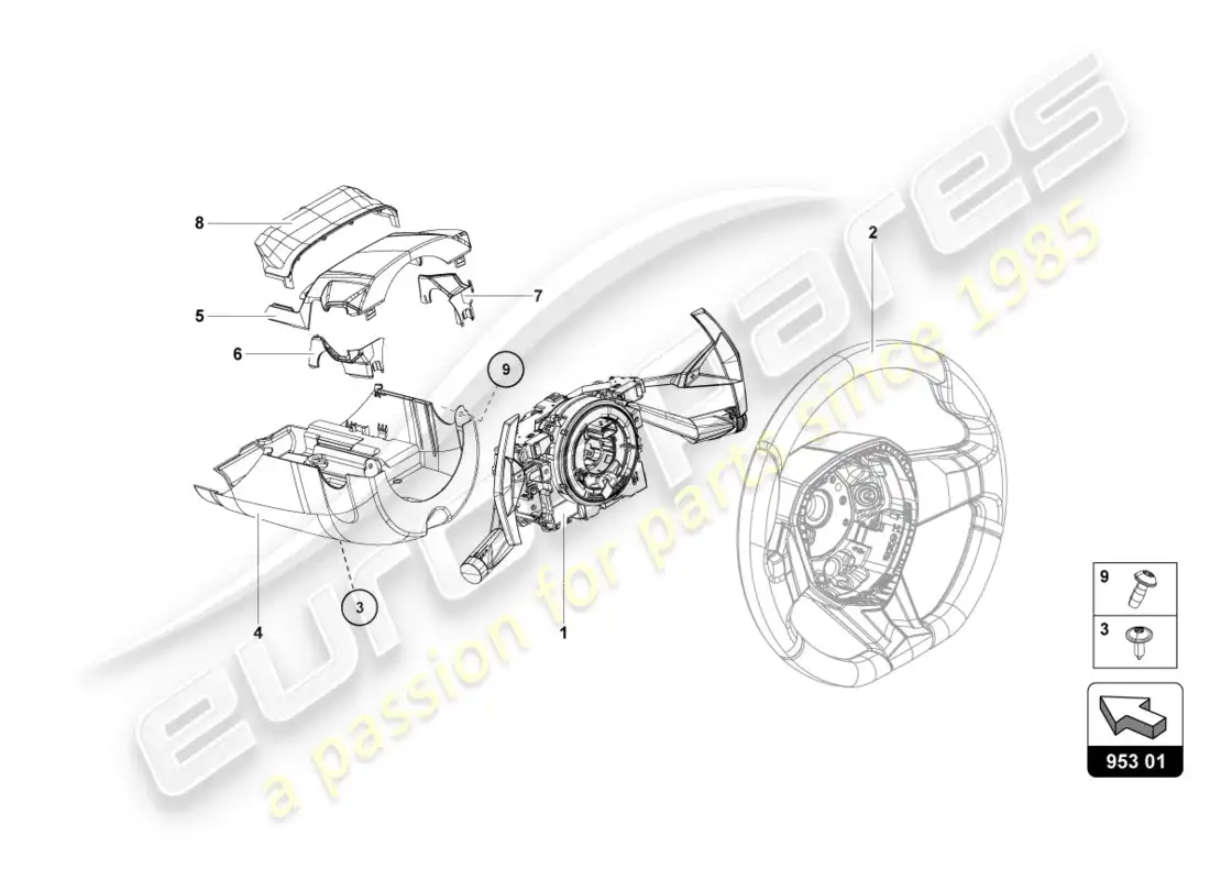 lamborghini lp700-4 coupe (2012) dirección de cremallera y piñón diagrama de piezas