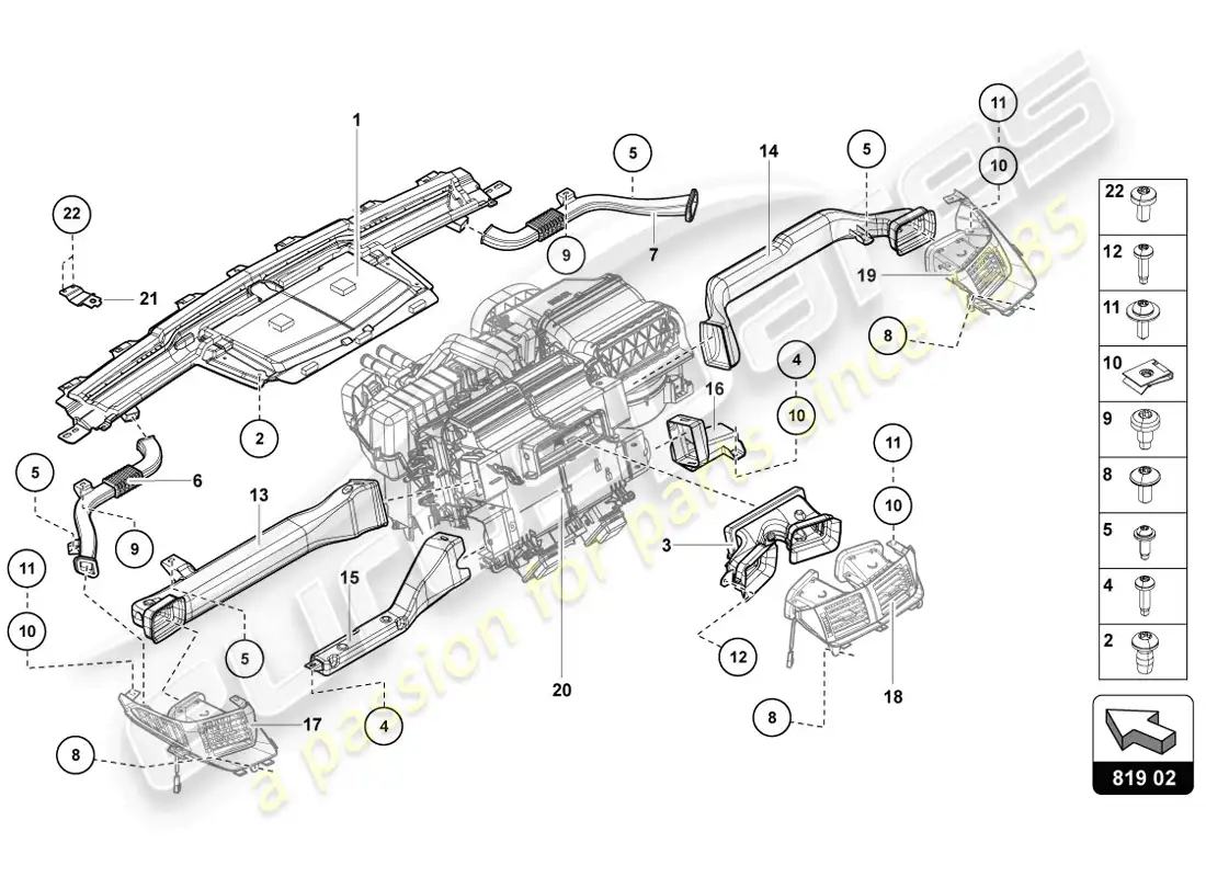 lamborghini lp720-4 coupe 50 (2014) diagrama de piezas del canal de guía de aire