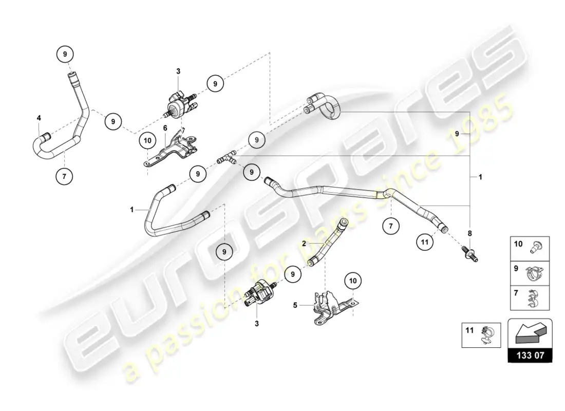 lamborghini evo coupe (2020) sistema de vacío diagrama de piezas