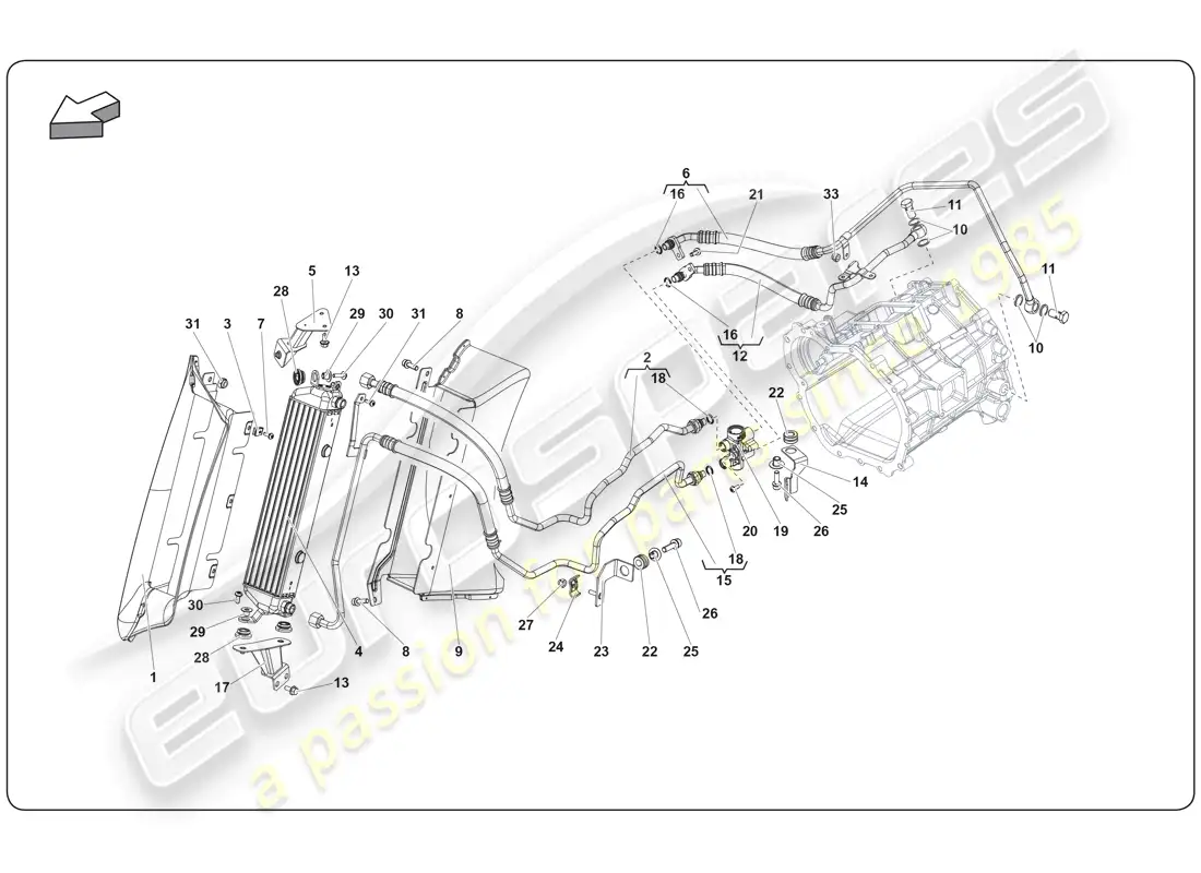 lamborghini super trofeo (2009-2014) enfriador de aceite diagrama de piezas