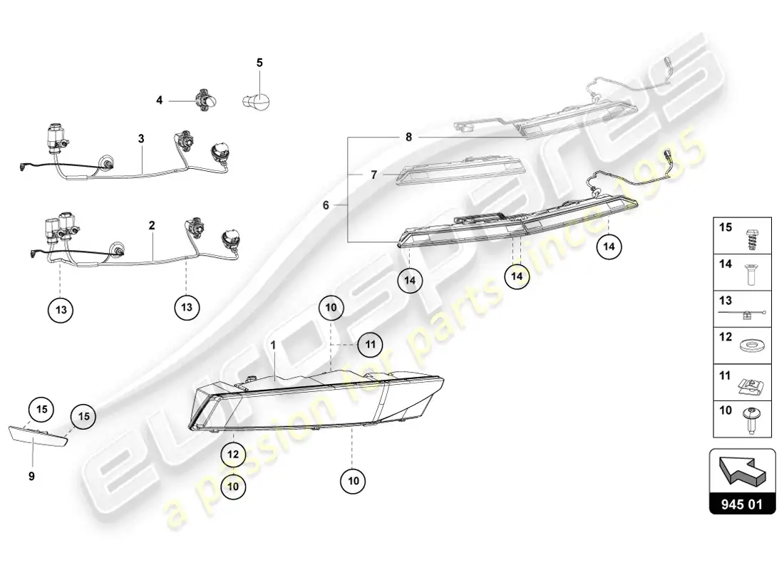 lamborghini lp720-4 coupe 50 (2014) diagrama de piezas de la luz trasera