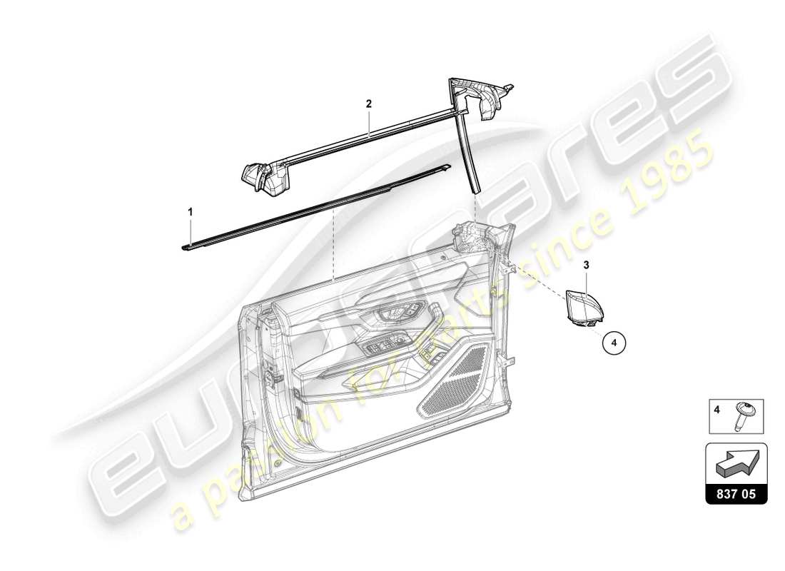 lamborghini urus s (2024) sello para puerta ventana delantera diagrama de pieza