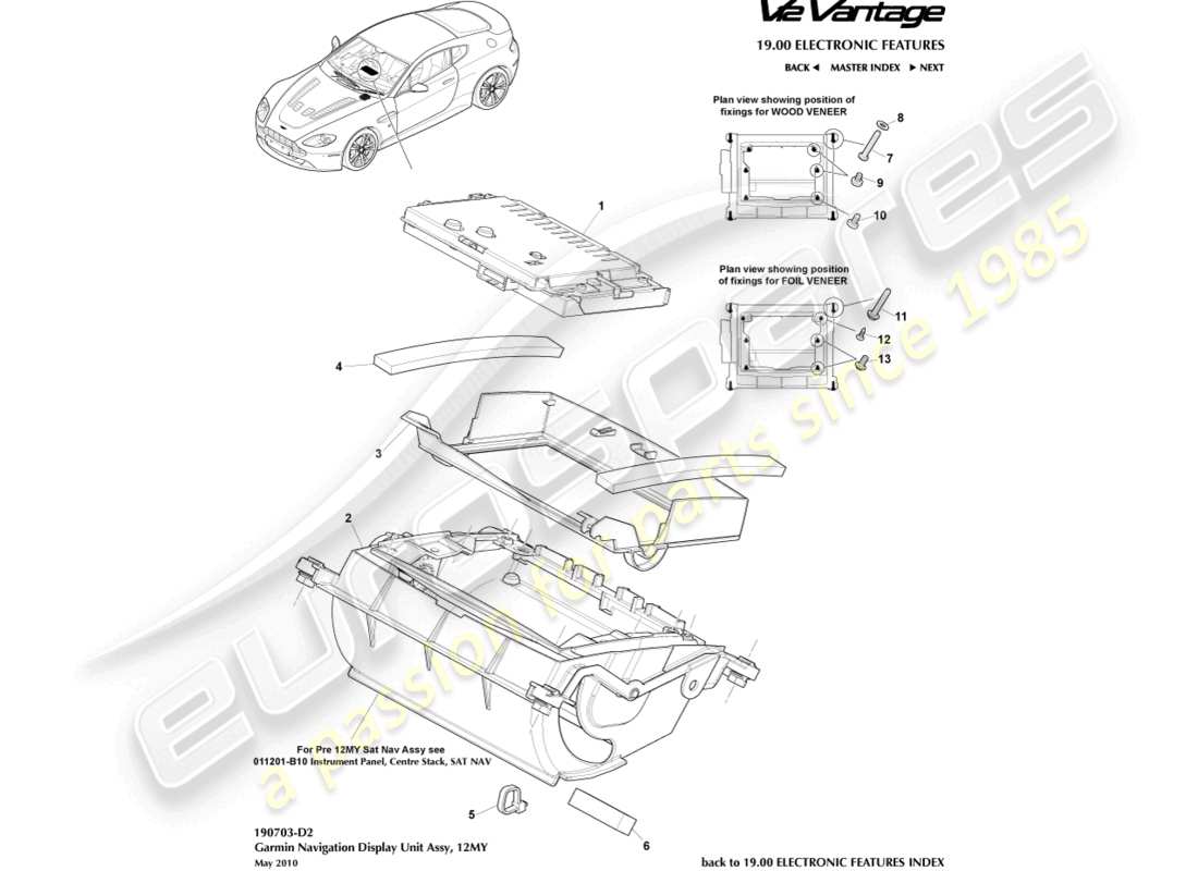 aston martin v12 vantage (2013) pantalla de navegación, 12my diagrama de piezas