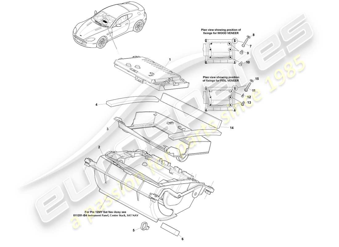 aston martin v8 vantage (2005) pantalla de navegación, 12my diagrama de piezas