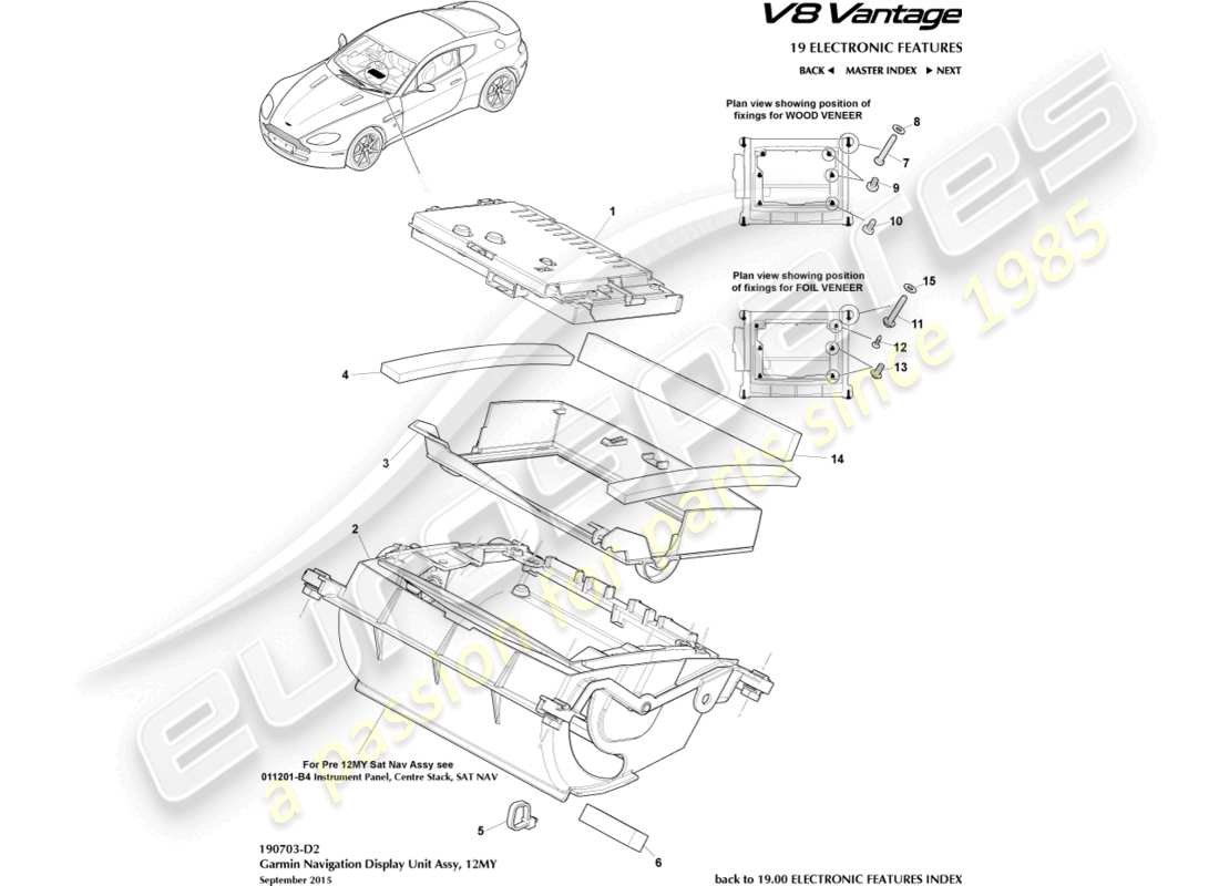 aston martin v8 vantage (2012) pantalla de navegación, 12my diagrama de piezas