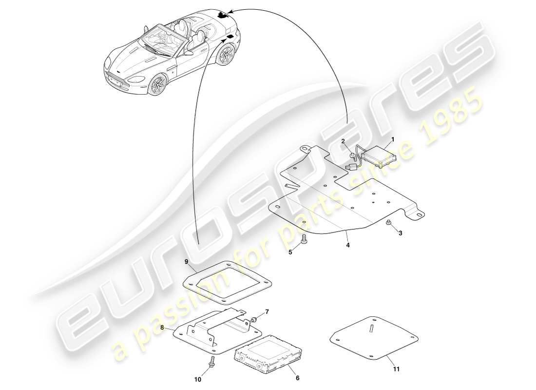 aston martin v8 vantage (2005) antena sdars, diagrama de piezas del roadster