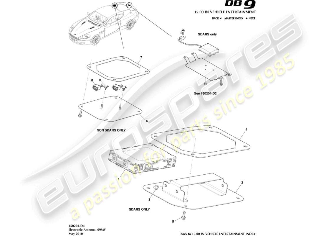 aston martin db9 (2009) antena electrónica, 09my diagrama de piezas