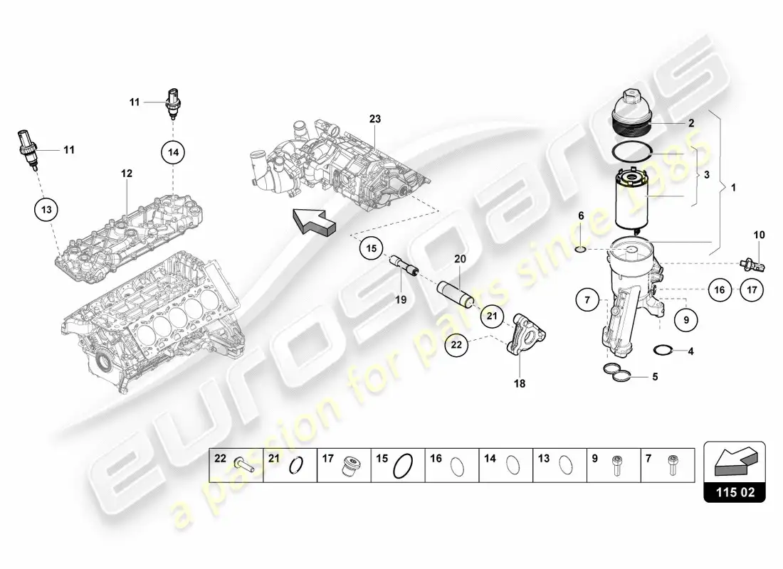 lamborghini lp580-2 coupe (2017) elemento filtrante de aceite diagrama de piezas