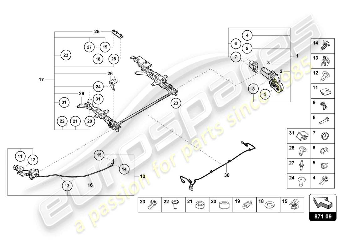 lamborghini evo spyder (2021) motor de techo corredizo diagrama de piezas