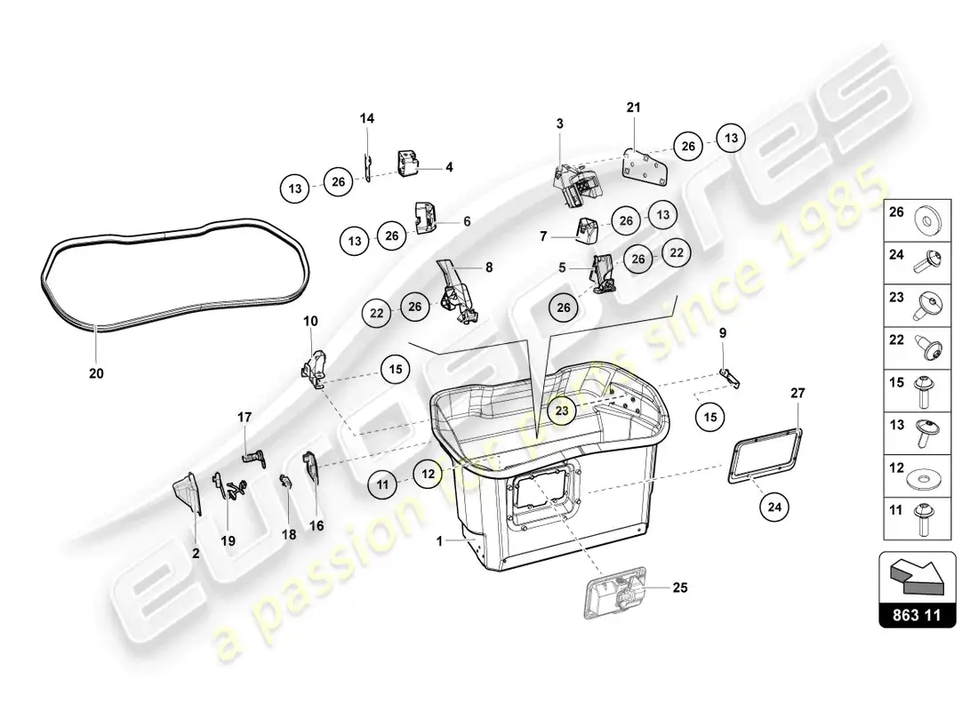 lamborghini lp700-4 roadster (2017) complemento de equipaje. recubrimiento de piso diagrama de piezas