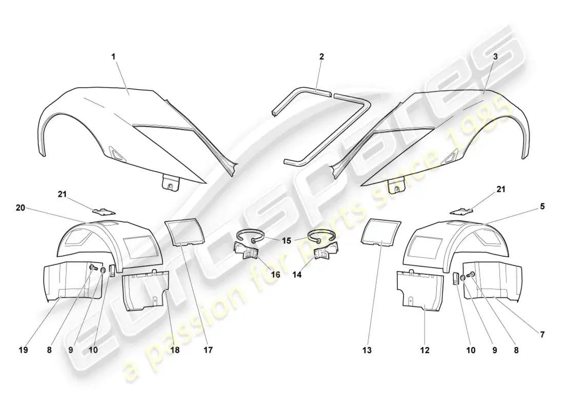 lamborghini murcielago coupe (2004) ala delantera diagrama de piezas
