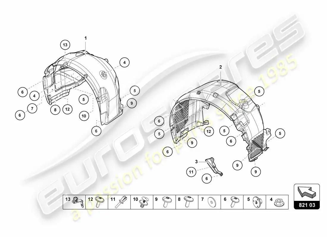 lamborghini lp580-2 spyder (2018) guarnecido de la carcasa de la rueda diagrama de piezas