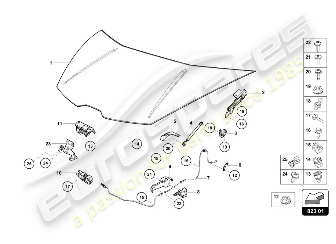 lamborghini lp580-2 spyder (2018) capó diagrama de piezas