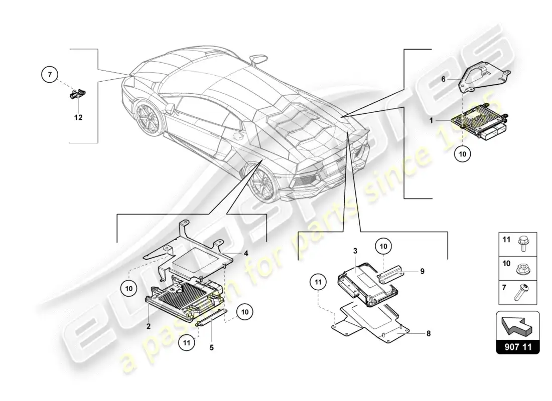 lamborghini centenario roadster (2017) unidad de control del motor diagrama de piezas