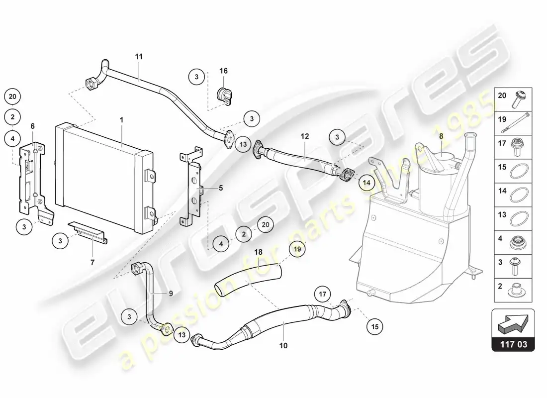 lamborghini centenario coupe (2017) diagrama de piezas del enfriador de aceite