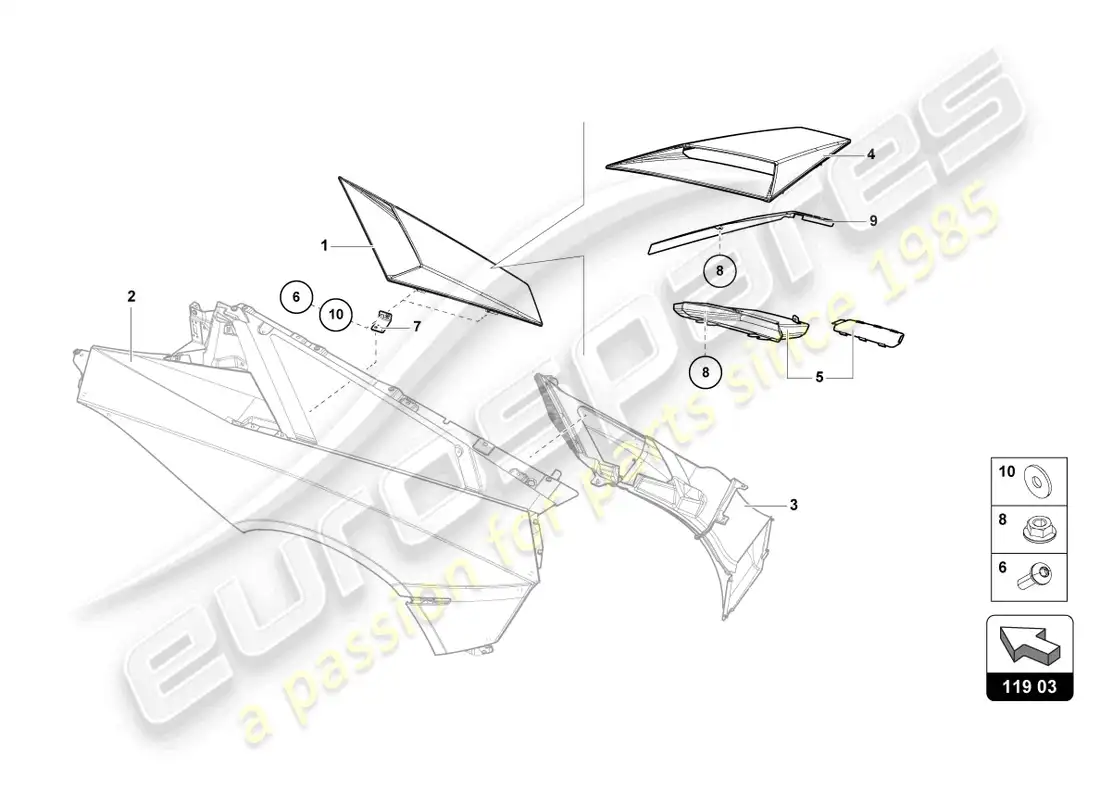 lamborghini lp750-4 sv roadster (2017) placa de embalaje de entrada de aire diagrama de piezas