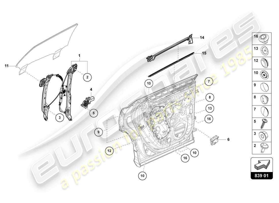 lamborghini urus performante (2024) regulador de ventana con motor diagrama de piezas