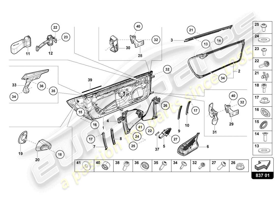 lamborghini tecnica (2023) diagrama de piezas de puertas
