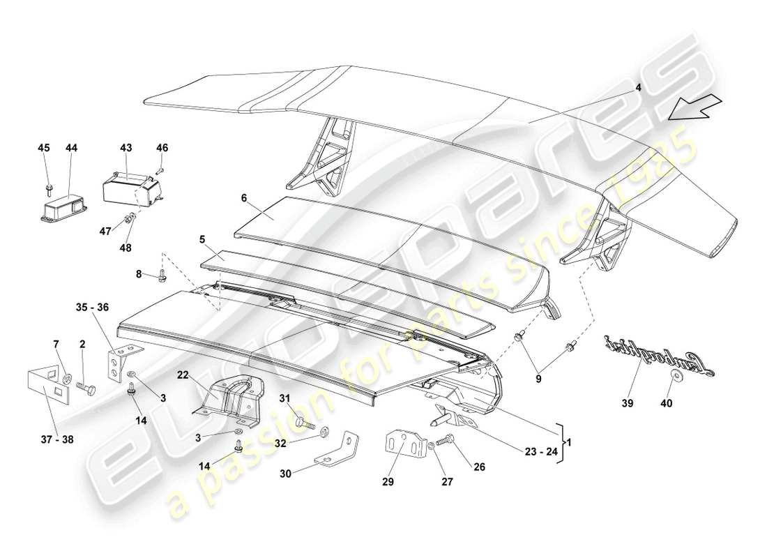 lamborghini lp670-4 sv (2010) tapa para cubierta de motor trasera esquema de piezas