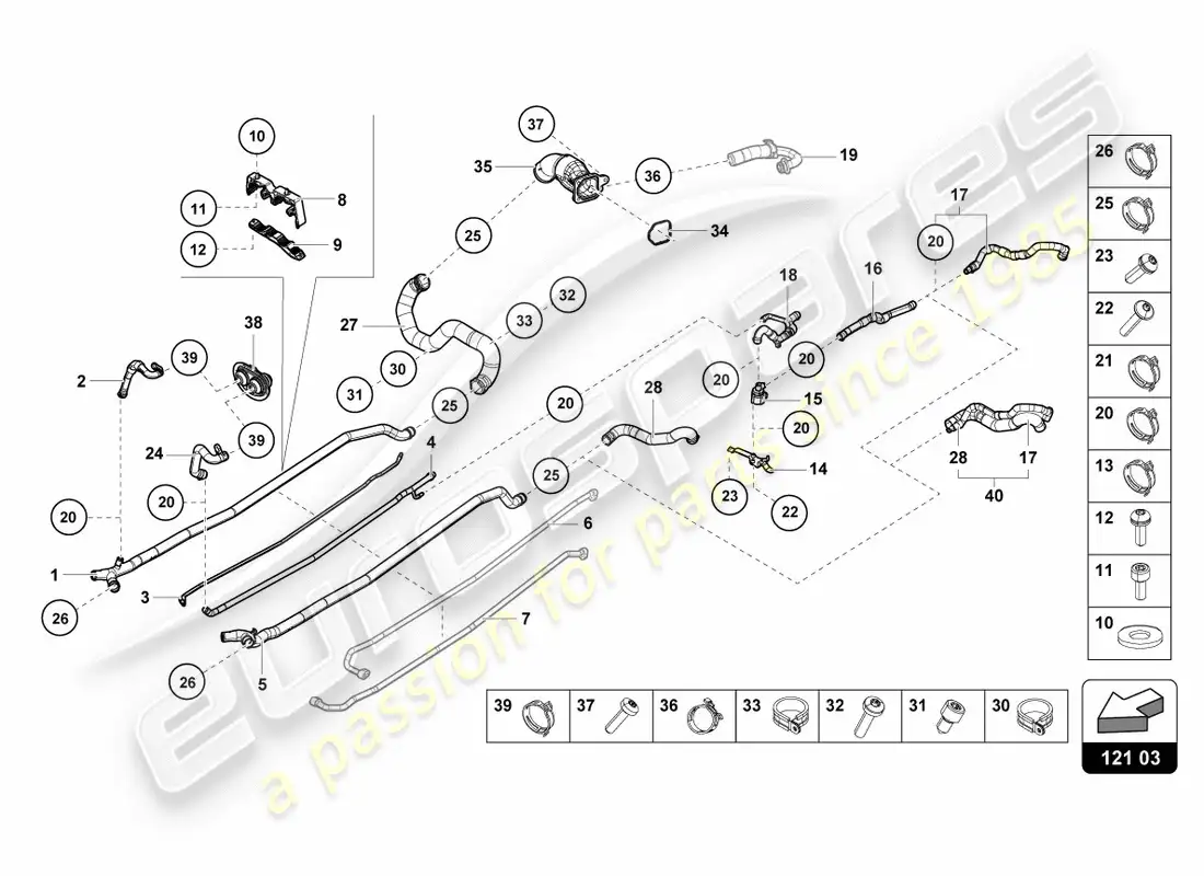 lamborghini lp580-2 coupe (2017) mangueras y tubos de refrigerante diagrama de piezas