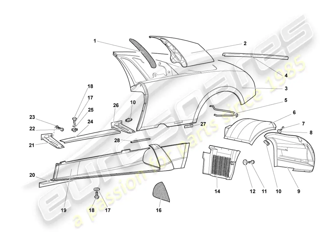 lamborghini murcielago coupe (2004) miembro lateral izquierdo diagrama de piezas