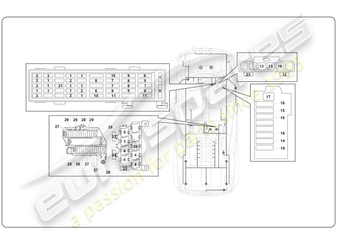lamborghini super trofeo (2009-2014) sistema eléctrico diagrama de piezas